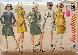 7991 SIMPLICITY 1968 SHORT SLEEVE DRESS, CARDIGAN COAT, JACKET PATTERN 14 36"B